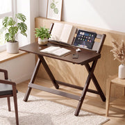 JORZIK Bamboo Foldable Desk, 31" Portable Oversized Desk with 4 Adjustable Heights,Home Office Computer Desk with ReadingShelf, Perfect Furniture for Living Room &Bedroom, No Assembly (Walnut)