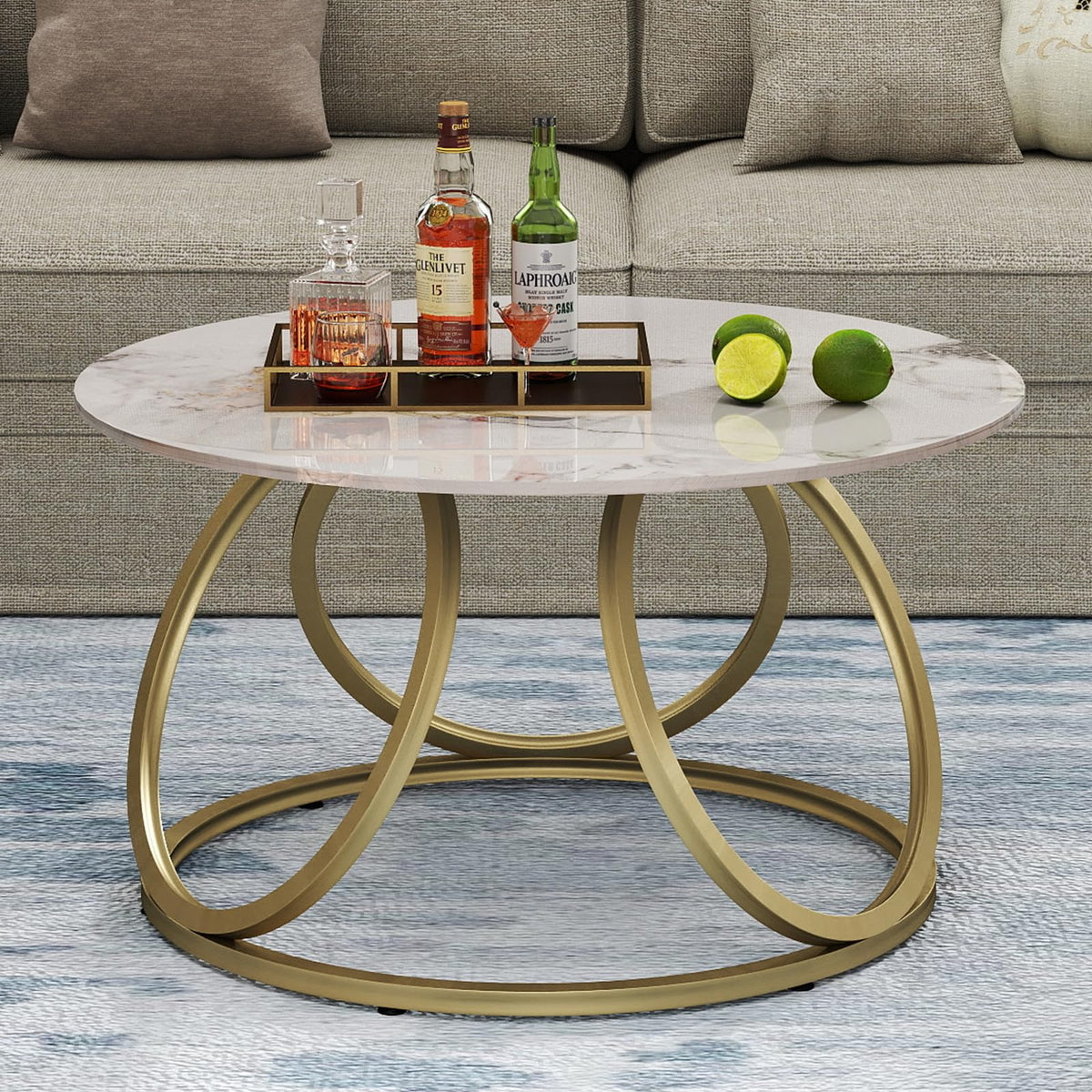 Round Gold Marble-Look Coffee Table