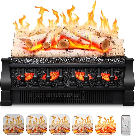 20" Freestanding Electric Fireplace with Log Set