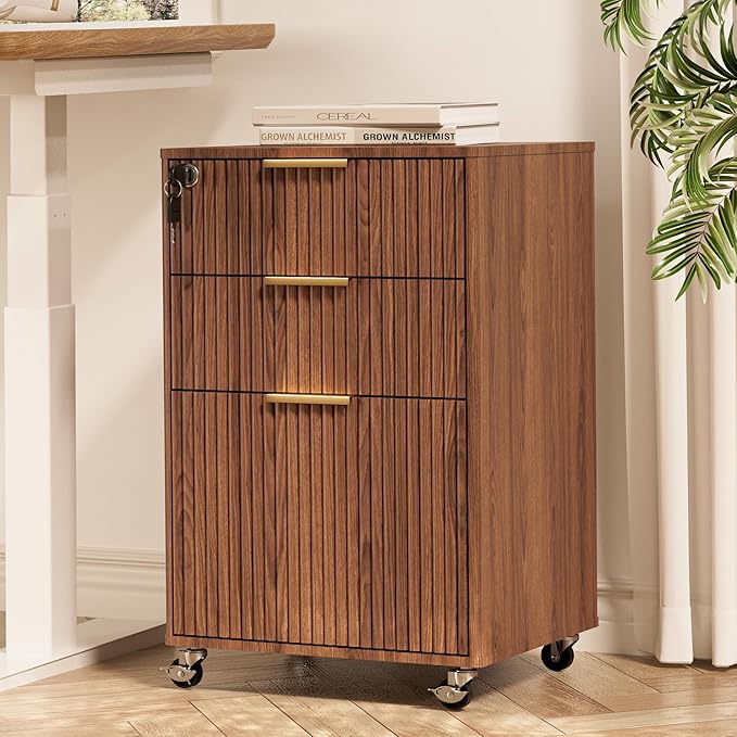 3-Drawer Locking Mobile File Cabinet with Wheels