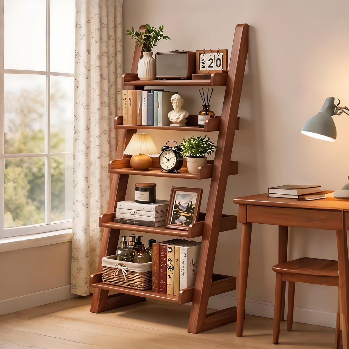 5-Tier Pine Ladder Bookshelf