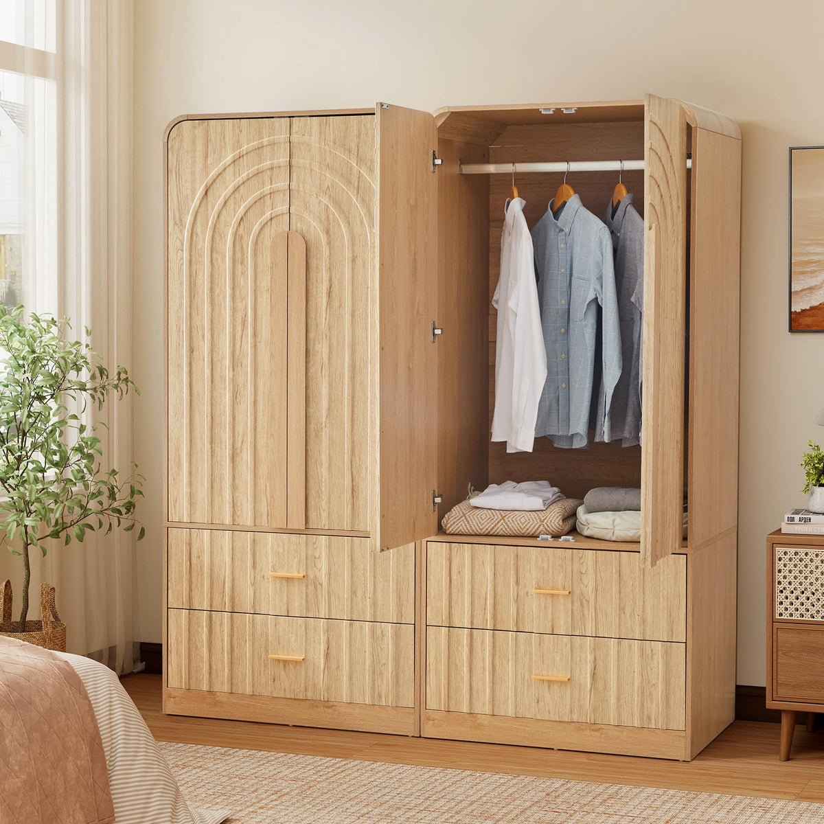 Arched Fluted Wardrobe with Drawers