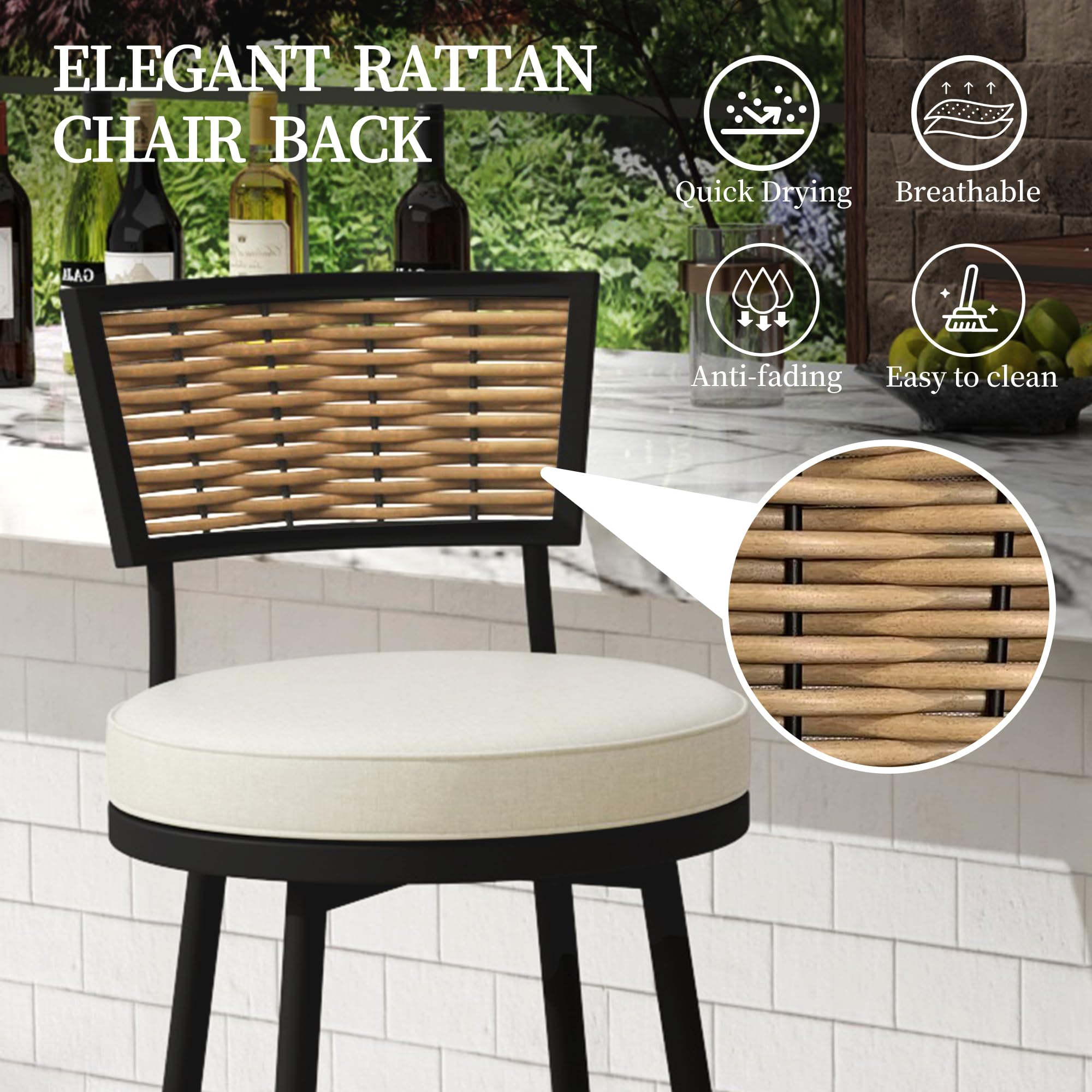 Patio Swivel Bar Stools with Cushions