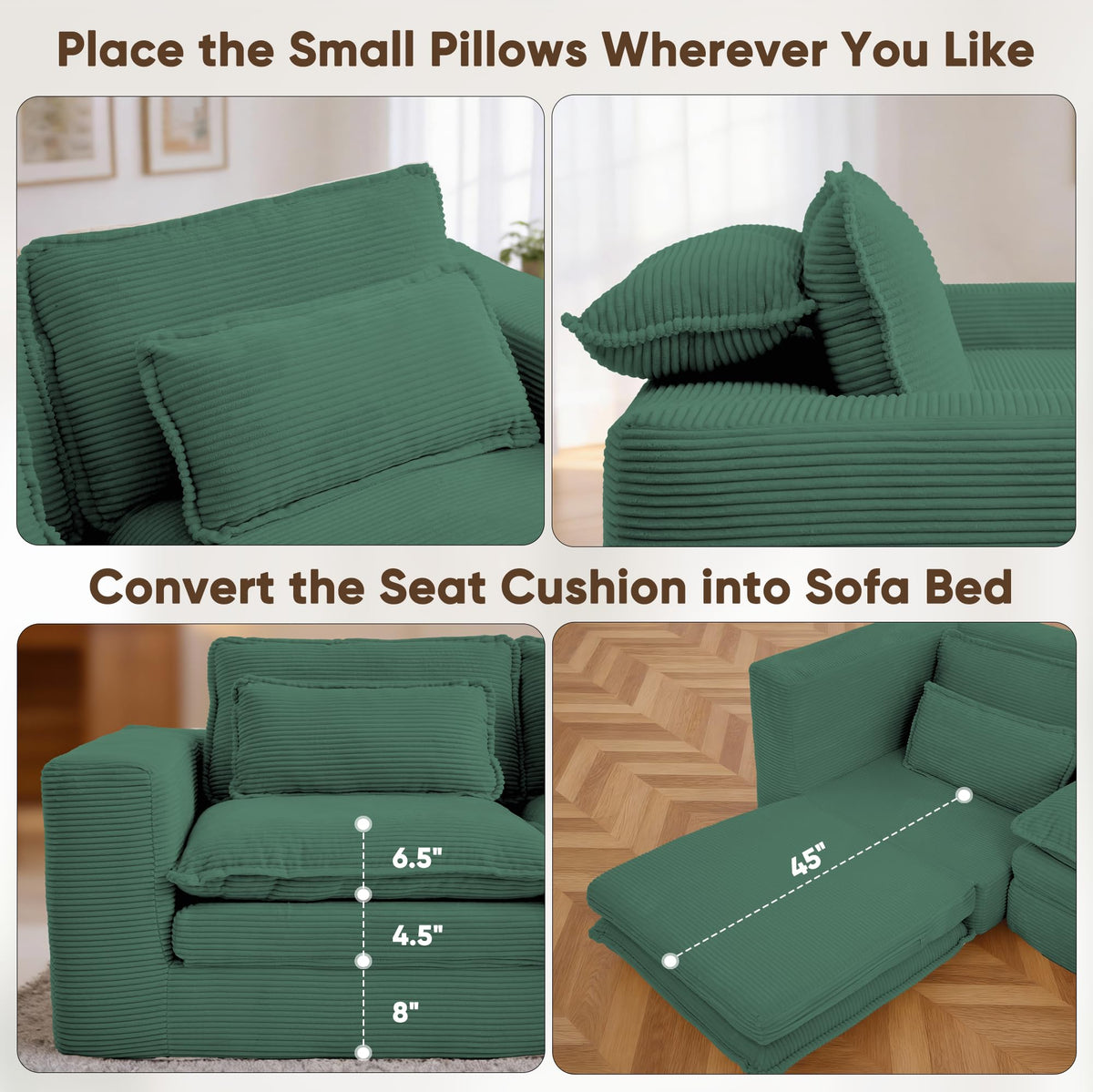 Green Corduroy Sleeper Loveseat
