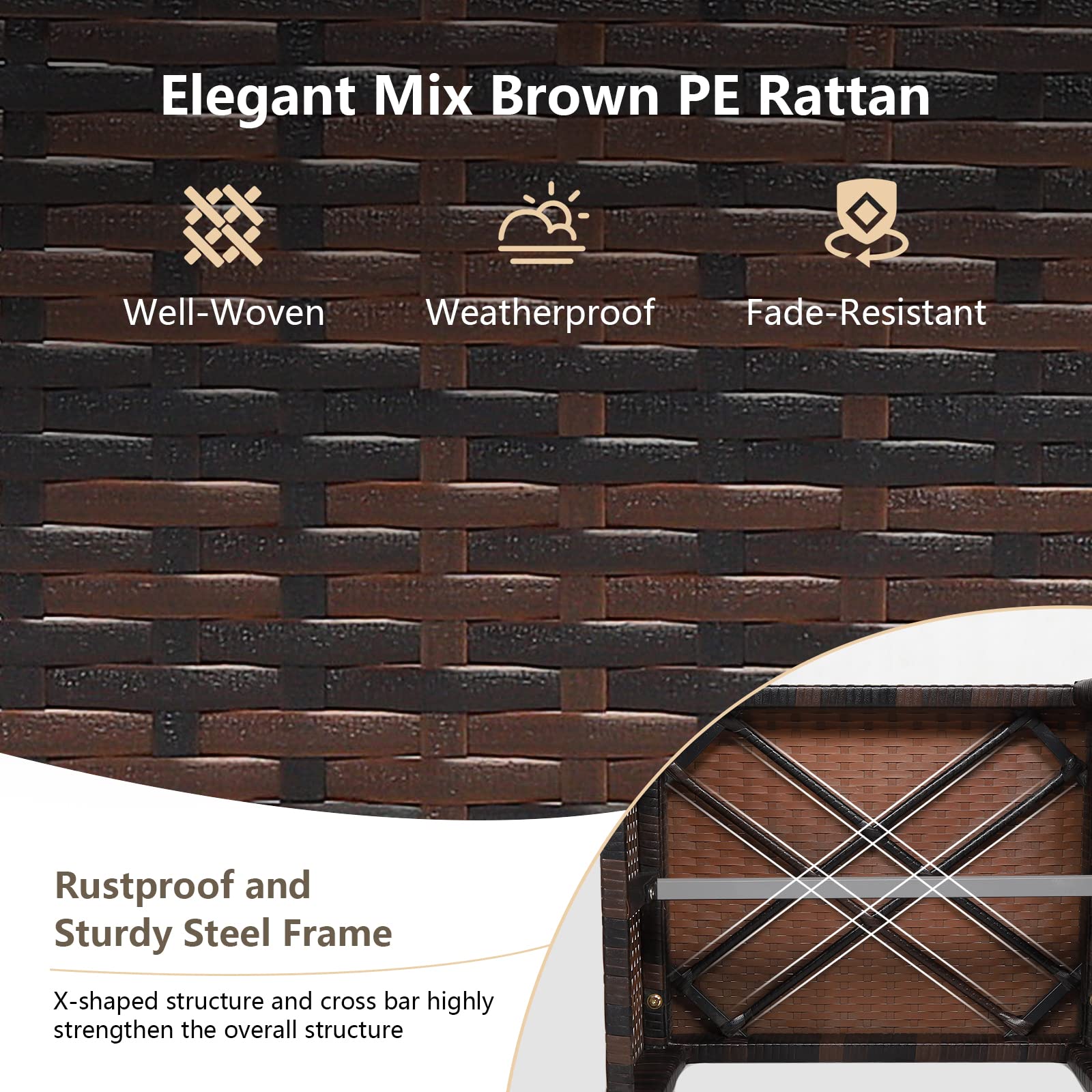 2-Piece Outdoor Rattan Ottoman Set with Cushions