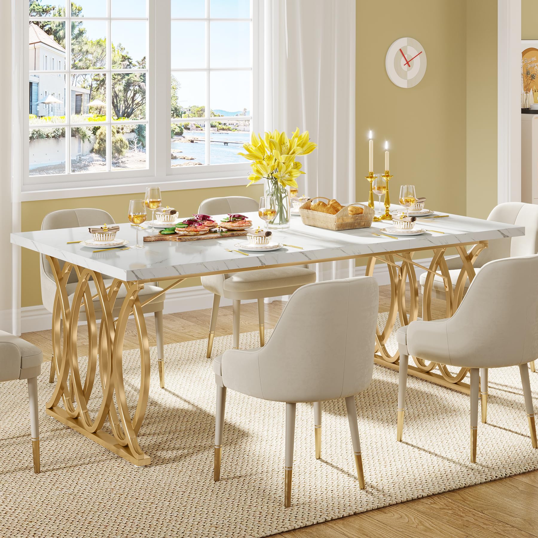 63" Marble Top Dining Table for 4-6