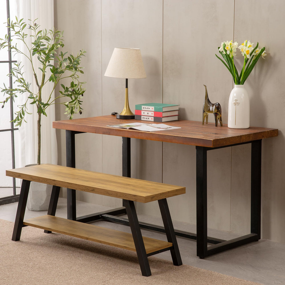 Rustic Oak Shoe Storage Bench