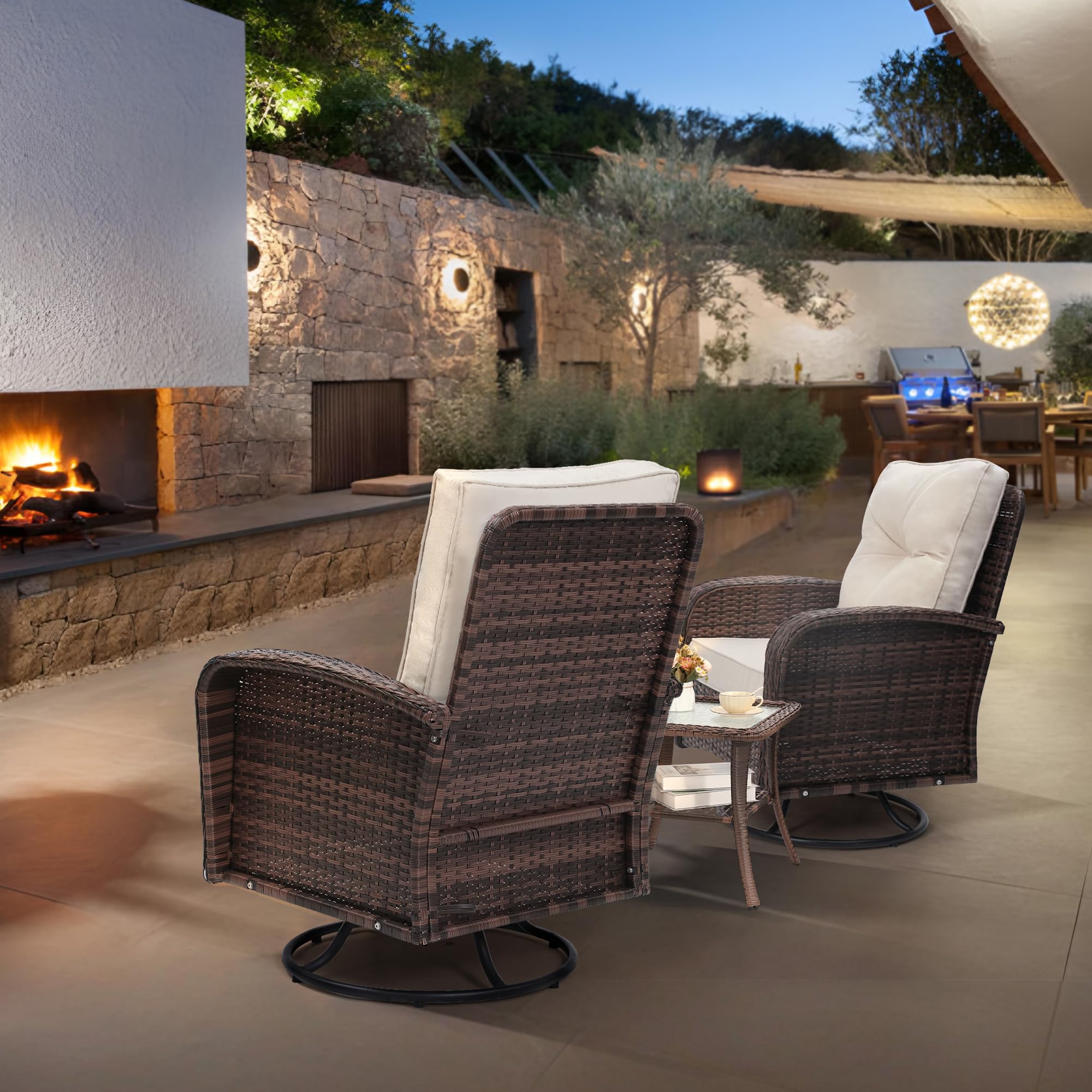 Outdoor Swivel Wicker Glider Patio Chair & Table Set
