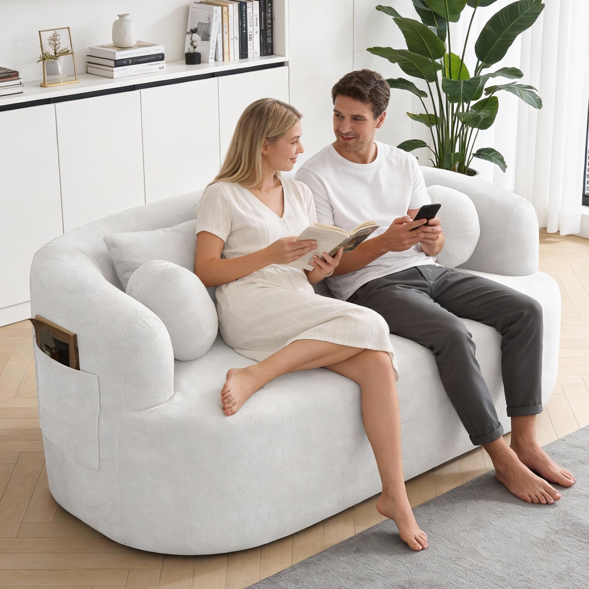 FASADI Loveseat Sofa for Small Space, 67.3" Boneless Love Seat Sofa with Side Pocket & 4 Pillows, Foam and Spring Filling, Soft Chenille for Living Room, Apartment, Bedroom, No Assembly