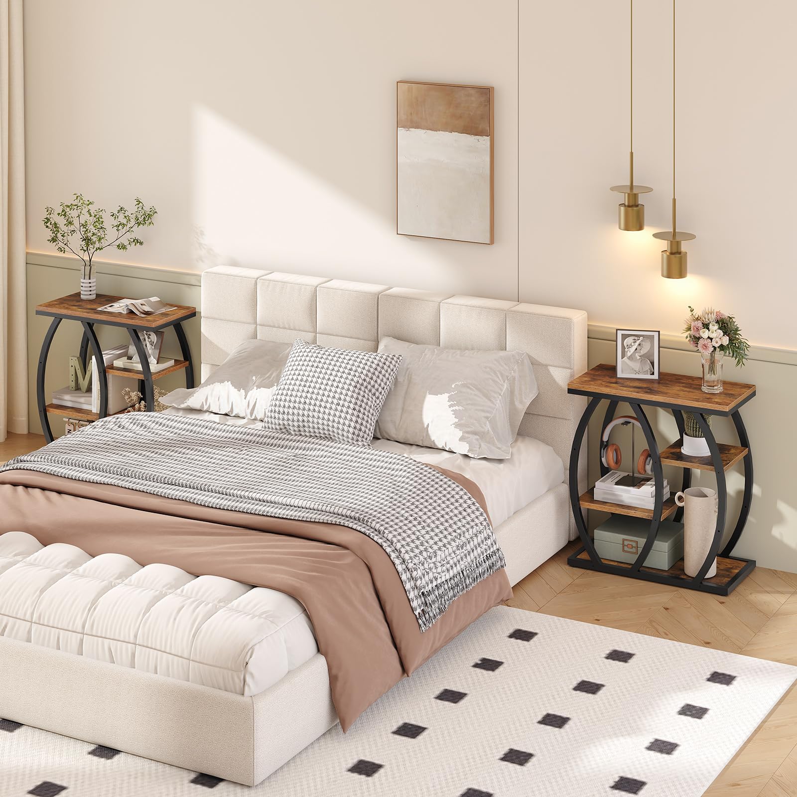 Industrial 4-Tier End Table with Storage Shelves
