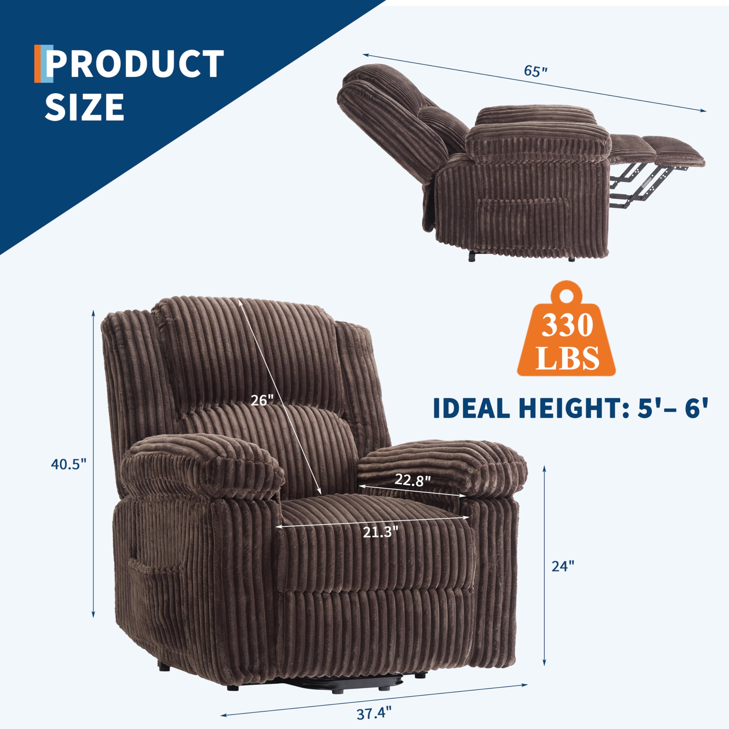 Corduroy Manual Recliner Chair