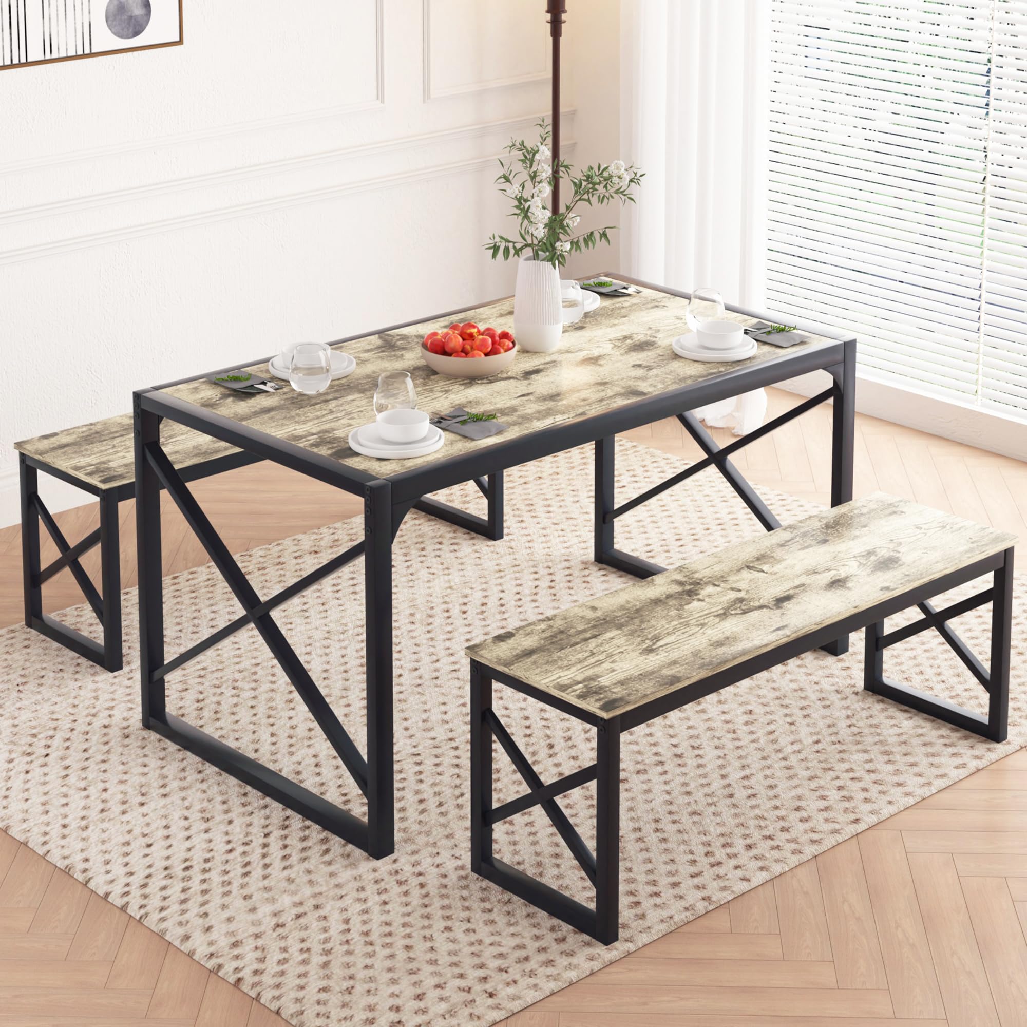 55" Dining Table Set with 2 Benches
