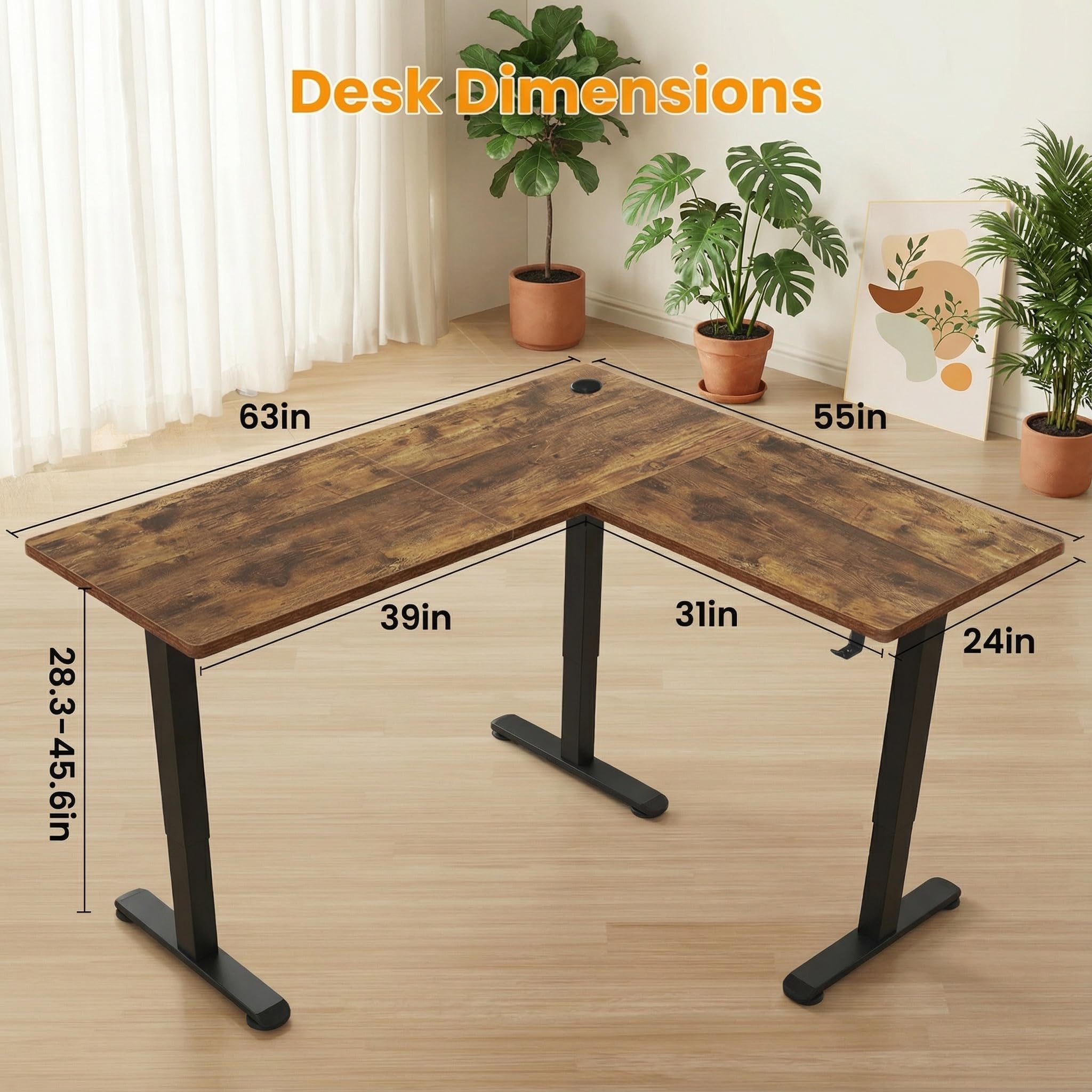 farexon L Shaped Standing Desk Adjustable Height, 63 x 55 Inch Corner Stand up Desk for Home Office with 39x18 in Mouse Pad, Electric Standing Computer Workstation with Headphone Hook, Rustic Brown