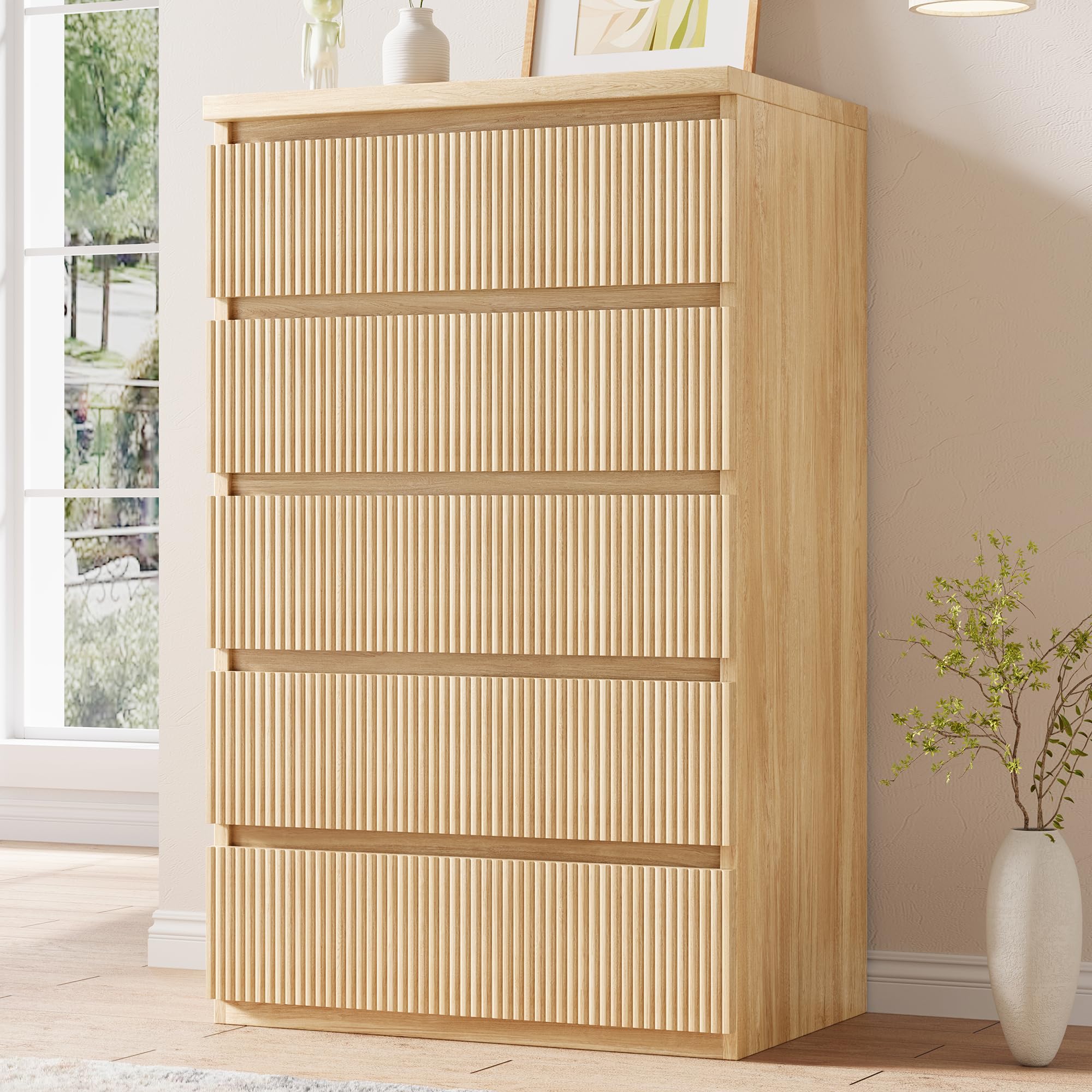 5-Drawer Fluted Dresser – Oak