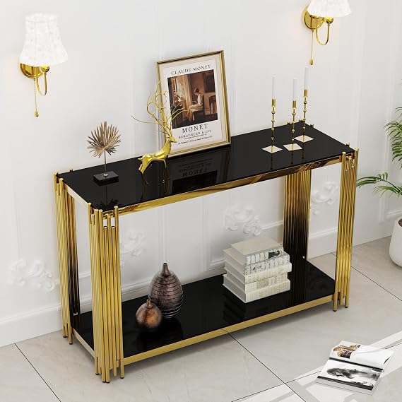 2-Tier Gold Glass Console Table