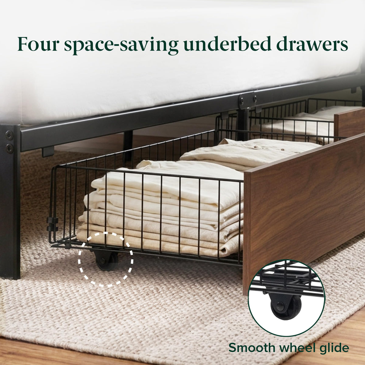 Zinus Kai Platform Bed Frame, Four Underbed Storage Drawers, Full