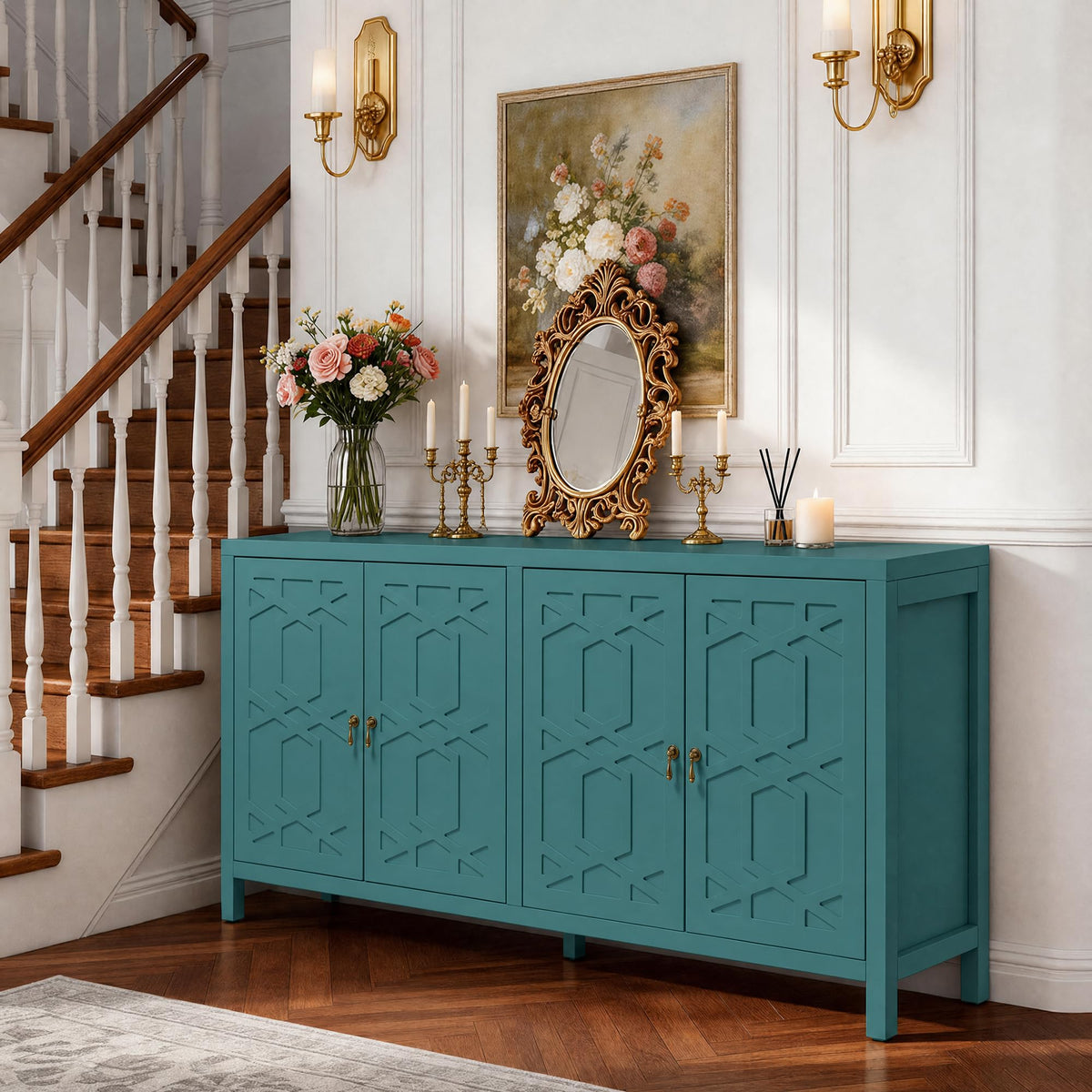 RoyalCraft Buffet Cabinet with Storage, 60" Modern Storage Cabinet, Blue
