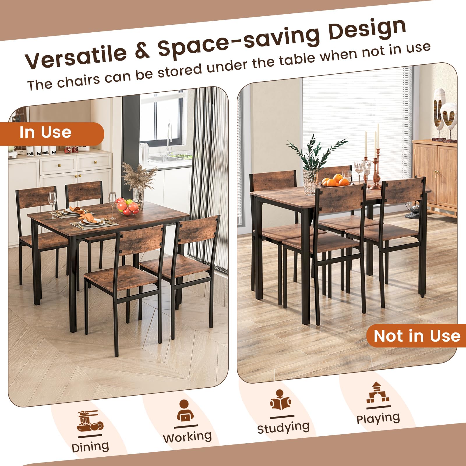 5-Piece Dining Table Set with 4 Chairs