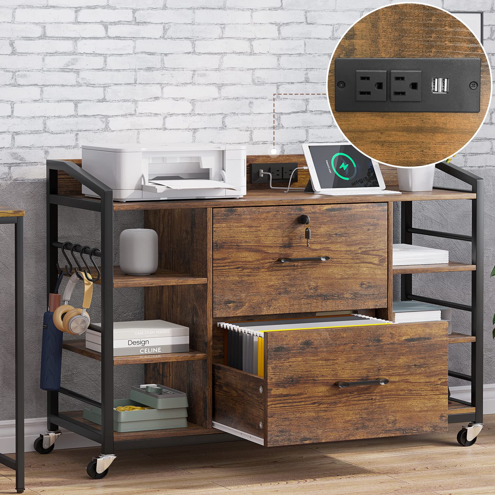 44" Lateral File Cabinet with Lock & Power Strip