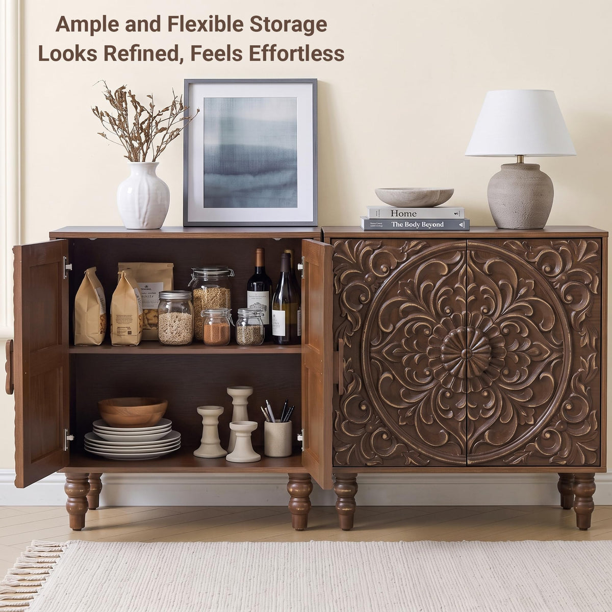 Carved Floral Accent Cabinet