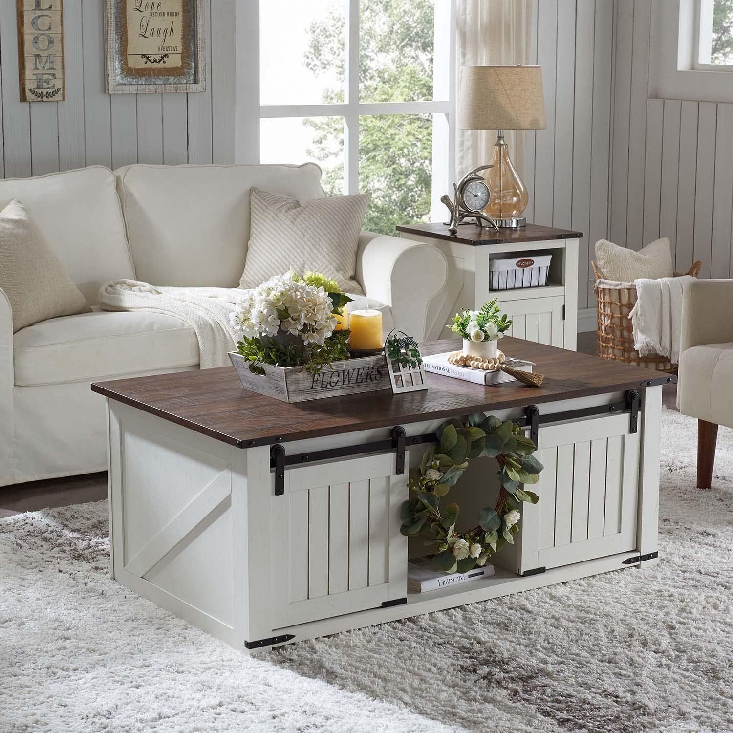 Lift Top Coffee Table with Sliding Barn Door & Double Storage