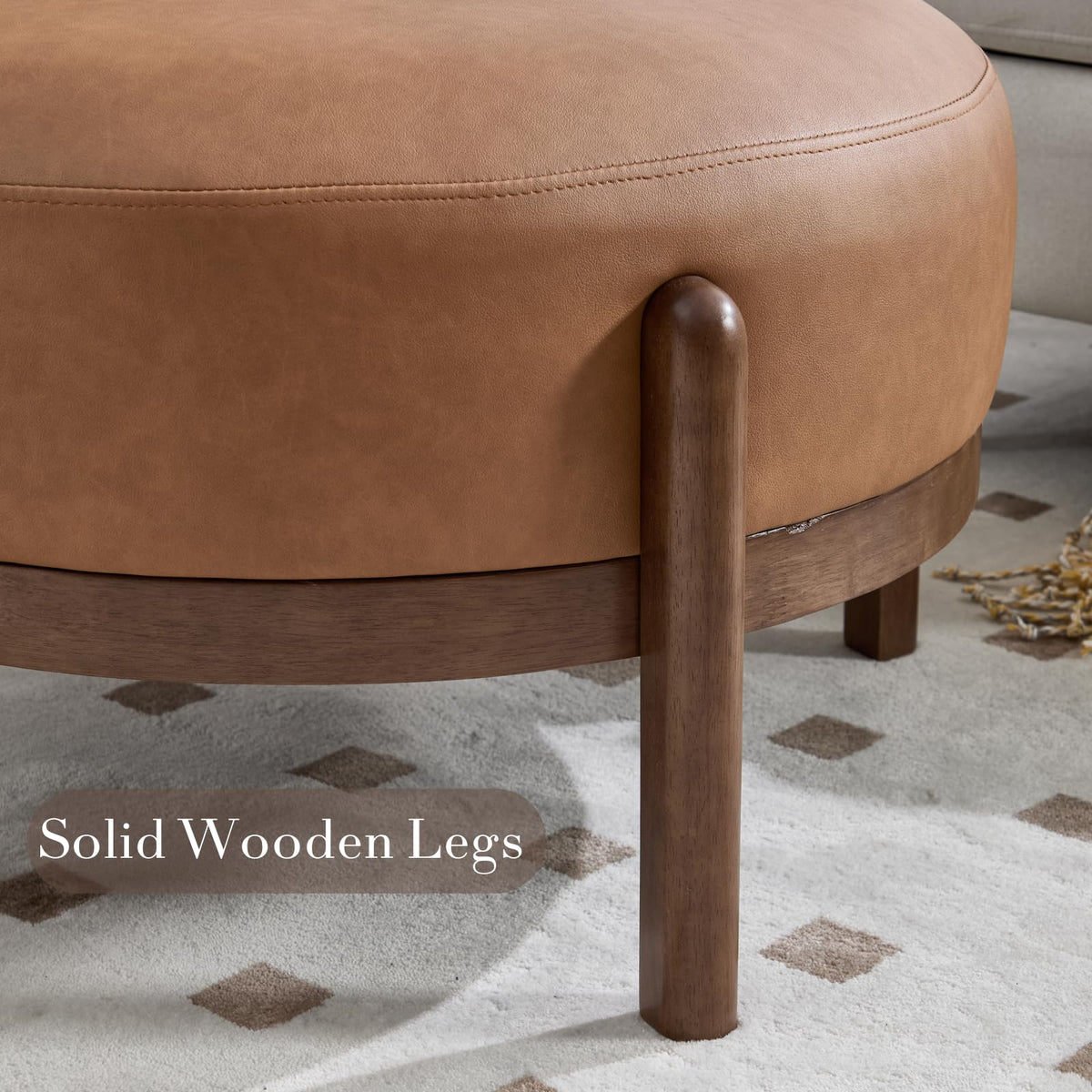 Ya-Home Modern Ottoman, Soft PU Leather Footrest Bench with Solid Wooden Legs Single Seat for Living Room Bedroom, Brown