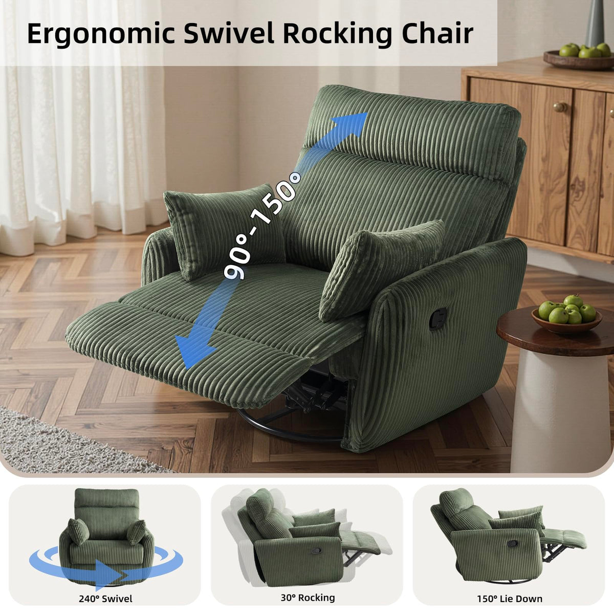 Green Corduroy Swivel Recliner
