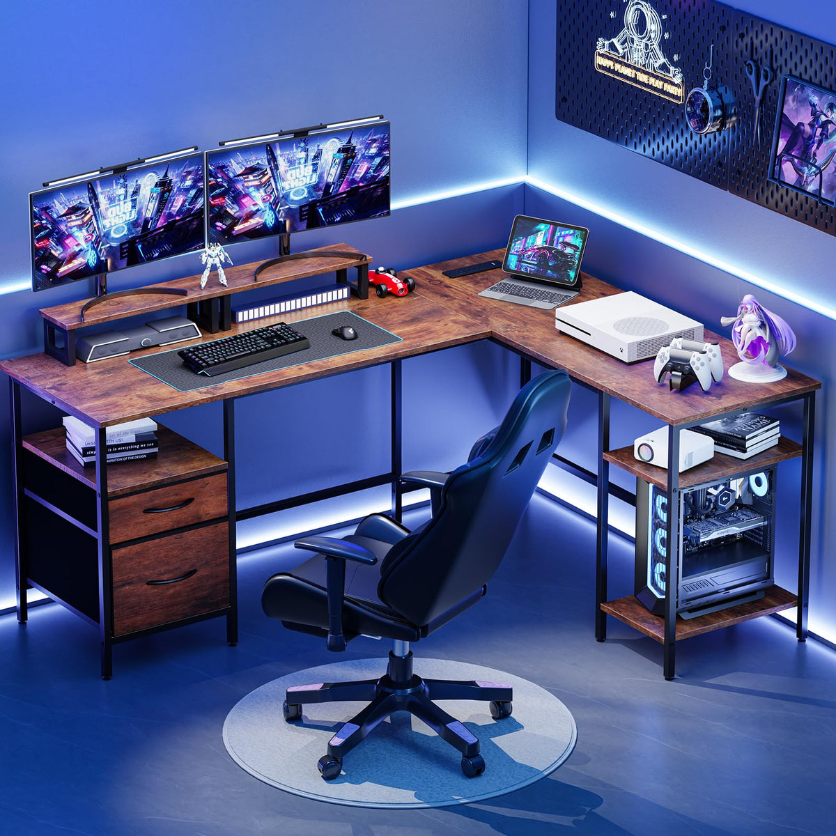 Reversible L-Shaped Desk with Power Outlets