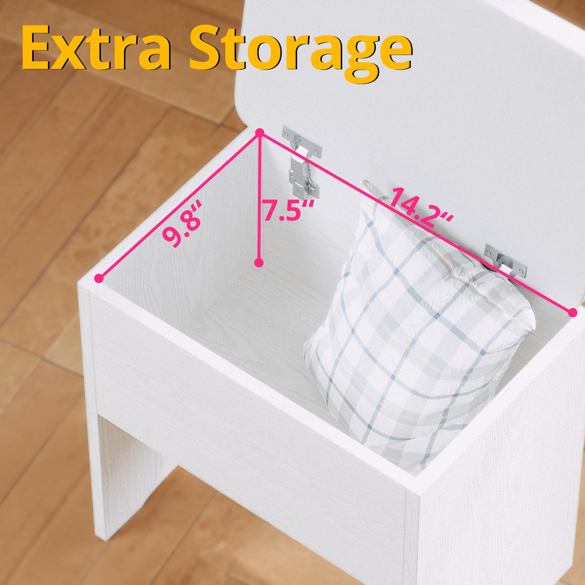 LIKIMIO Small Vanity Desk with Mirror Lights and Storage Stool