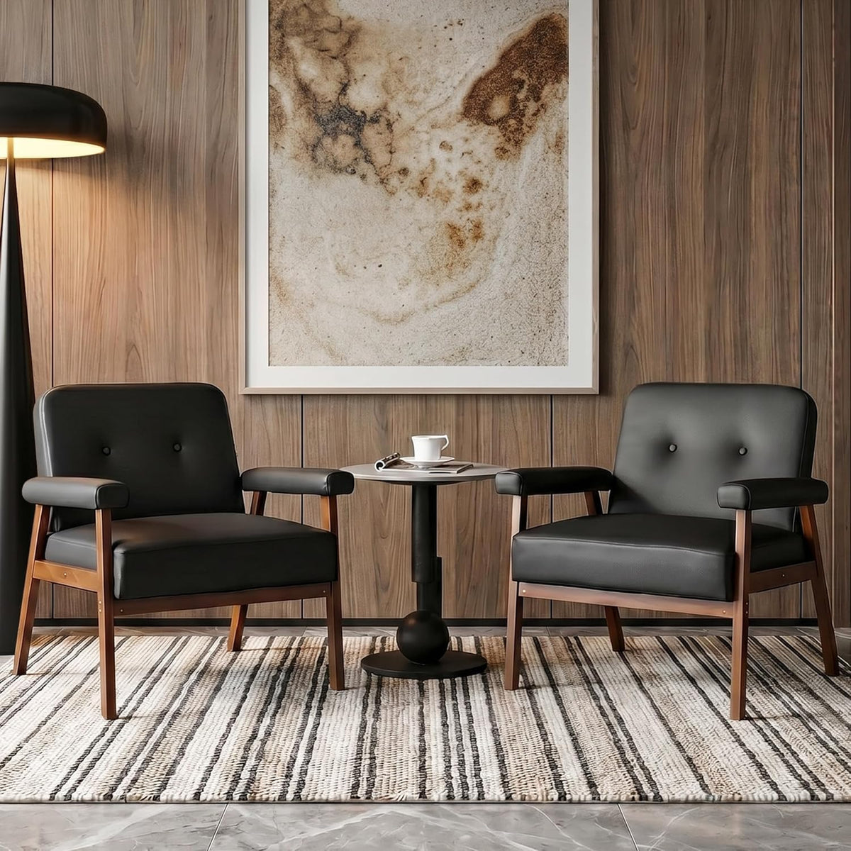 STHOUYN Upholstered Accent Chairs Set of 2, Black Leather Chair