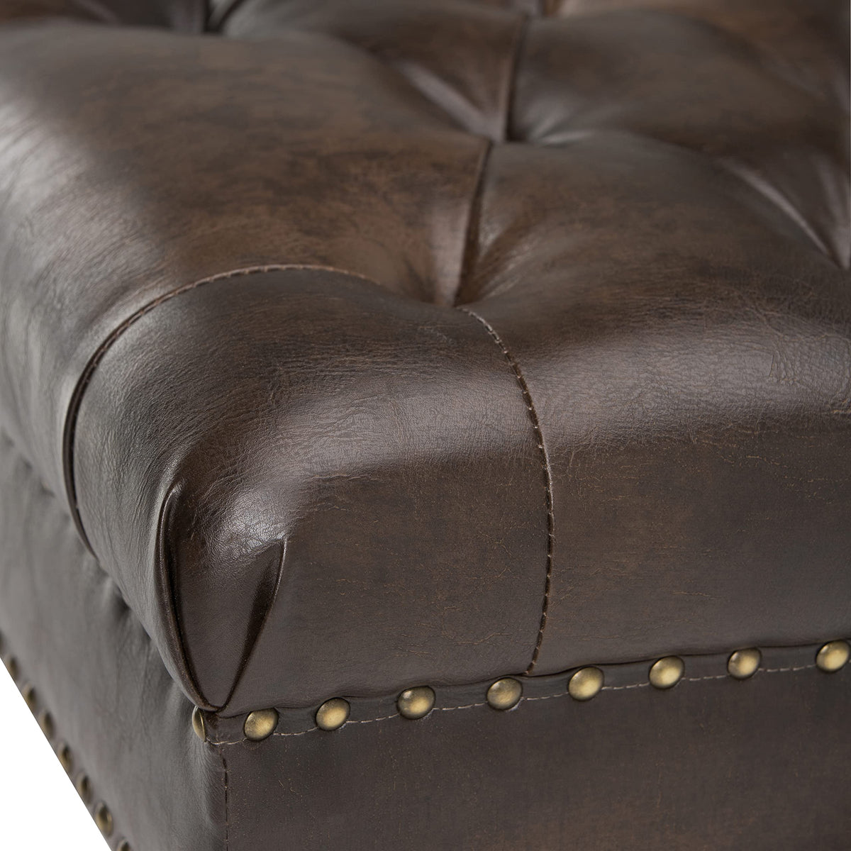 Brown Tufted Leather Ottoman Bench