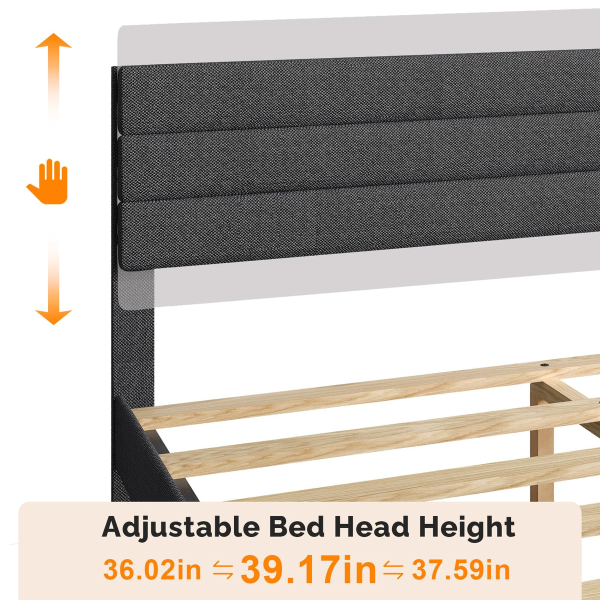 VINGLI Full Bed Frame with Headboard,Upholstered Platform Bed with Adjustable Headboard,Heavy Duty Slats Support,Mid Century Modern,Noise Free, No Box Spring Needed, Dark Gray