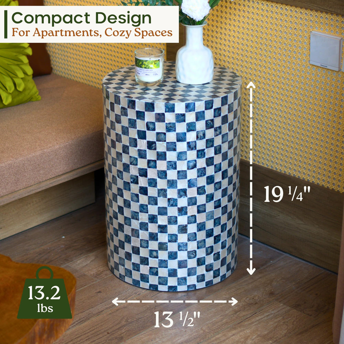 Checkered Capiz Drum Side Table