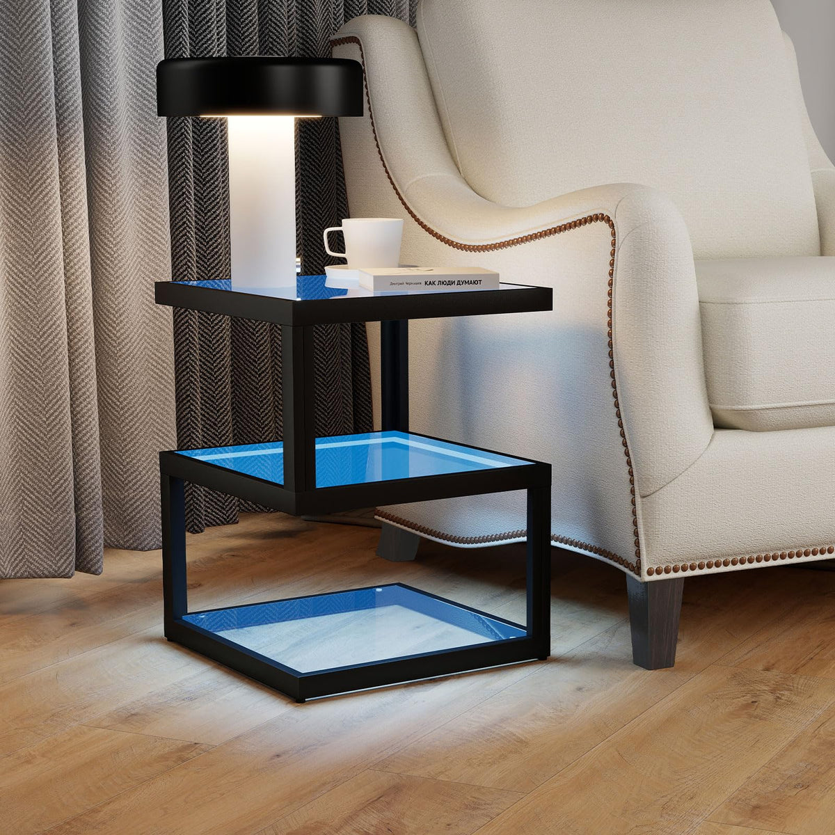 3-Tier Glass LED Side Table