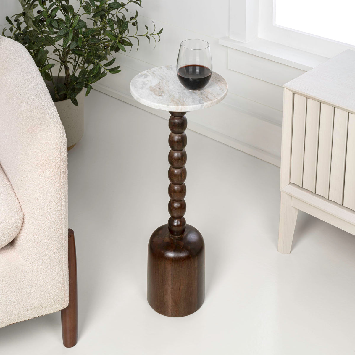 JONATHAN Y Turner 24.5" Round Marble Mango Wood Drink Table, Dark Brown