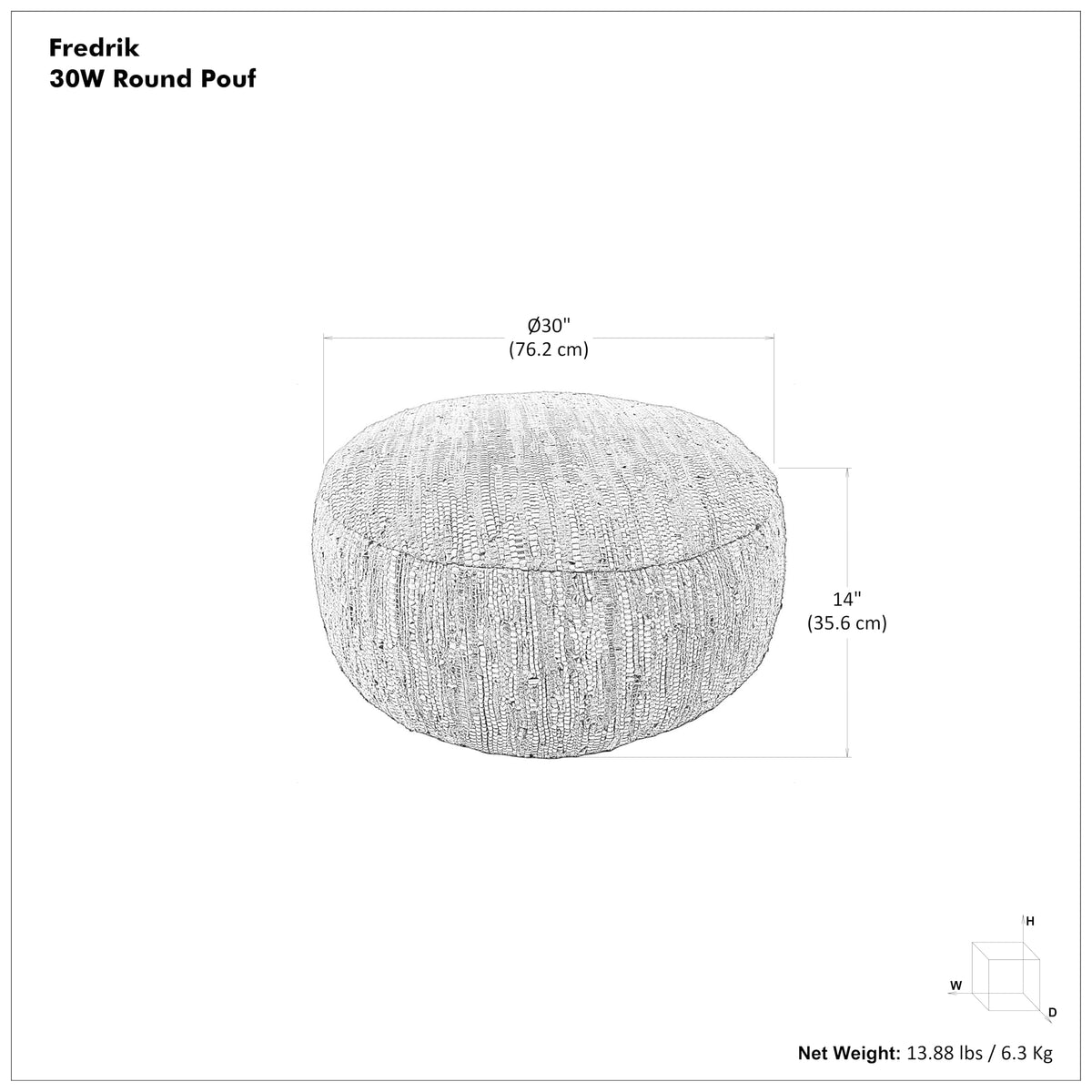 Black Leather Round Pouf