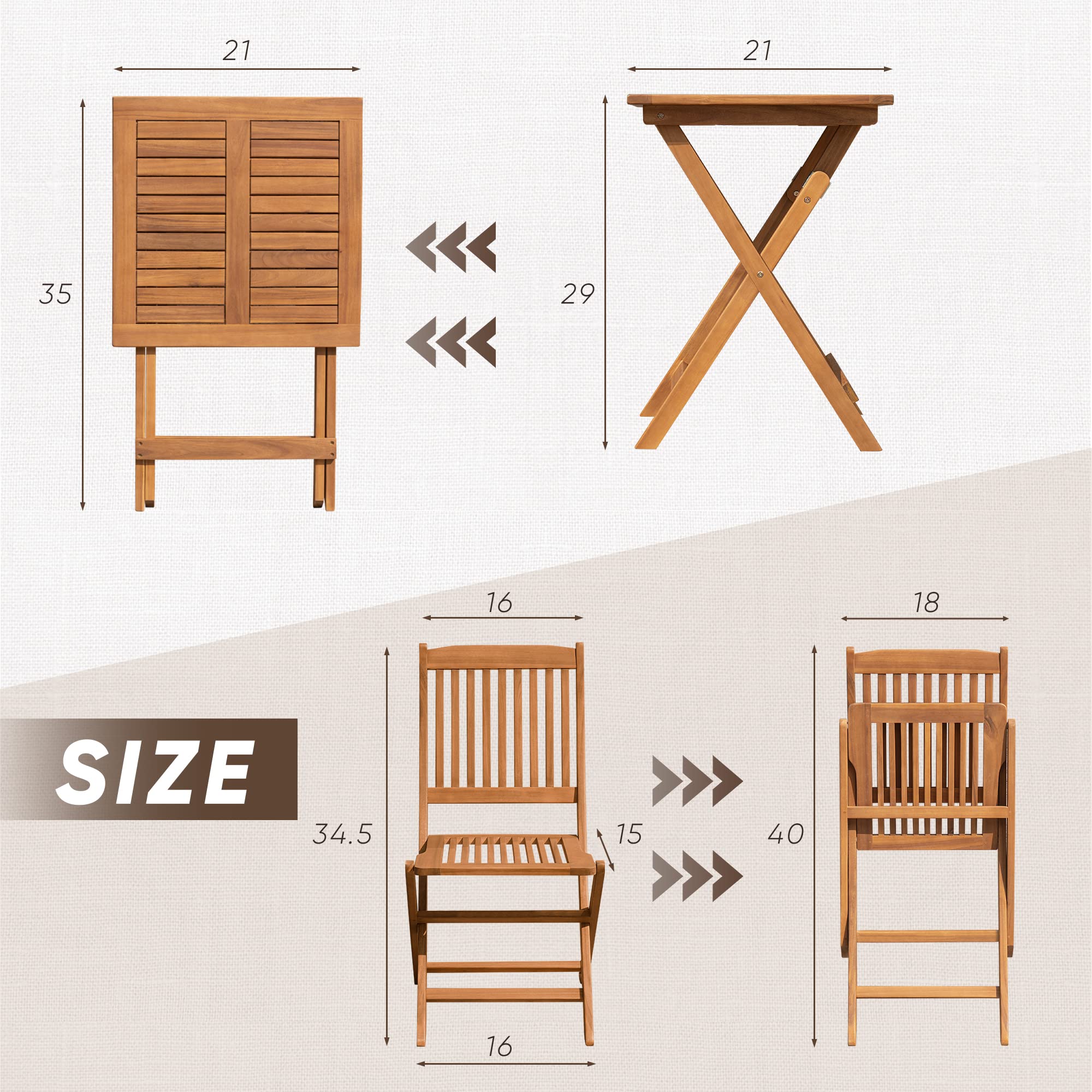3-Piece Folding Patio Bistro Set – Acacia Wood