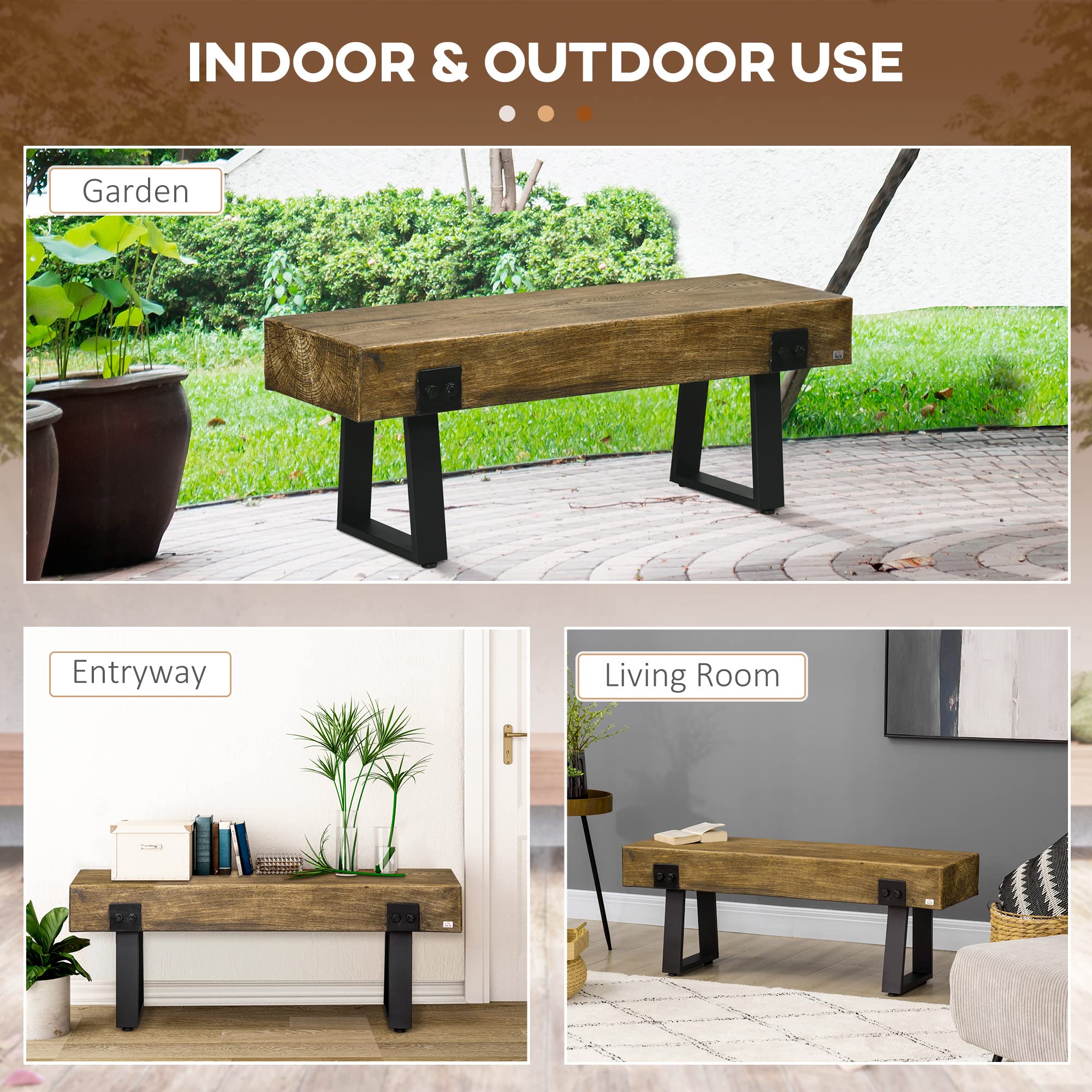 Rustic Concrete Outdoor Bench with Metal Legs