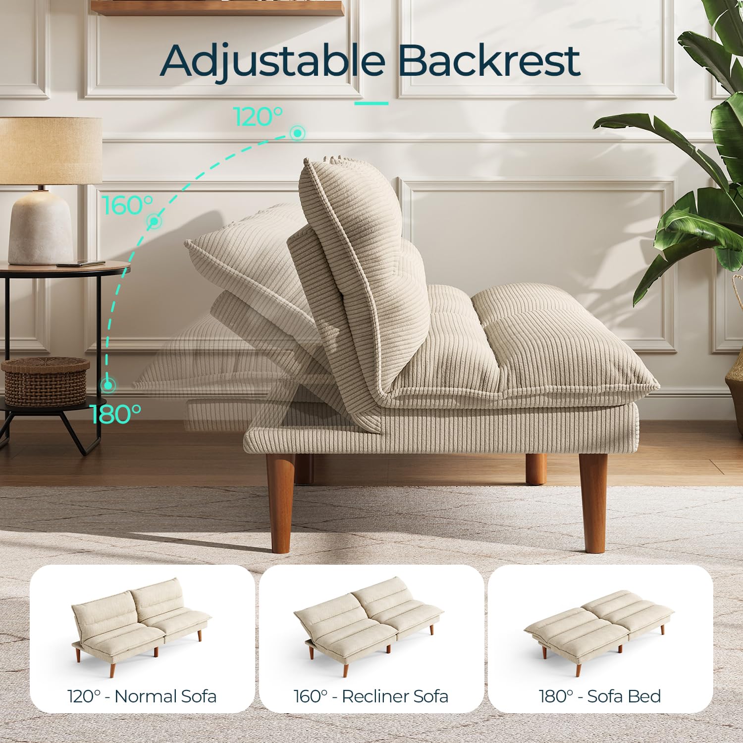 Convertible Corduroy Futon Sofa Bed