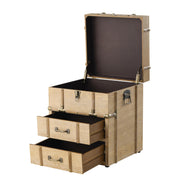 Aoikax Vintage Storage Chest with Buckle Hinged Top, Wood Accent End Side Table for Living Room, Office, Bedroom, Rectangle, Retro Brown