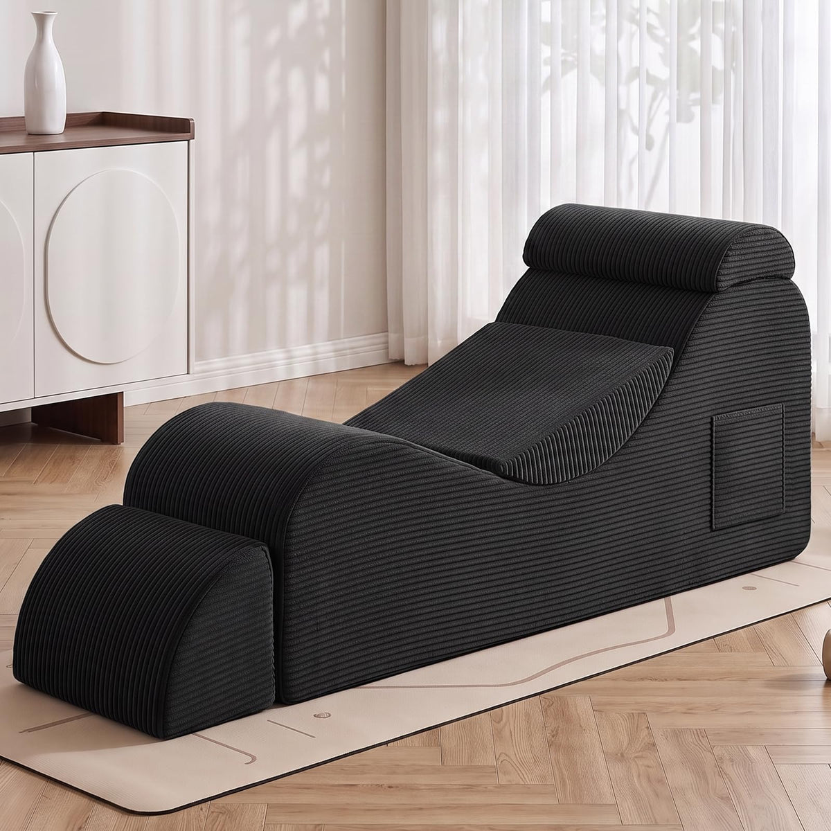 Corduroy Yoga Lounge Chair with Ottoman