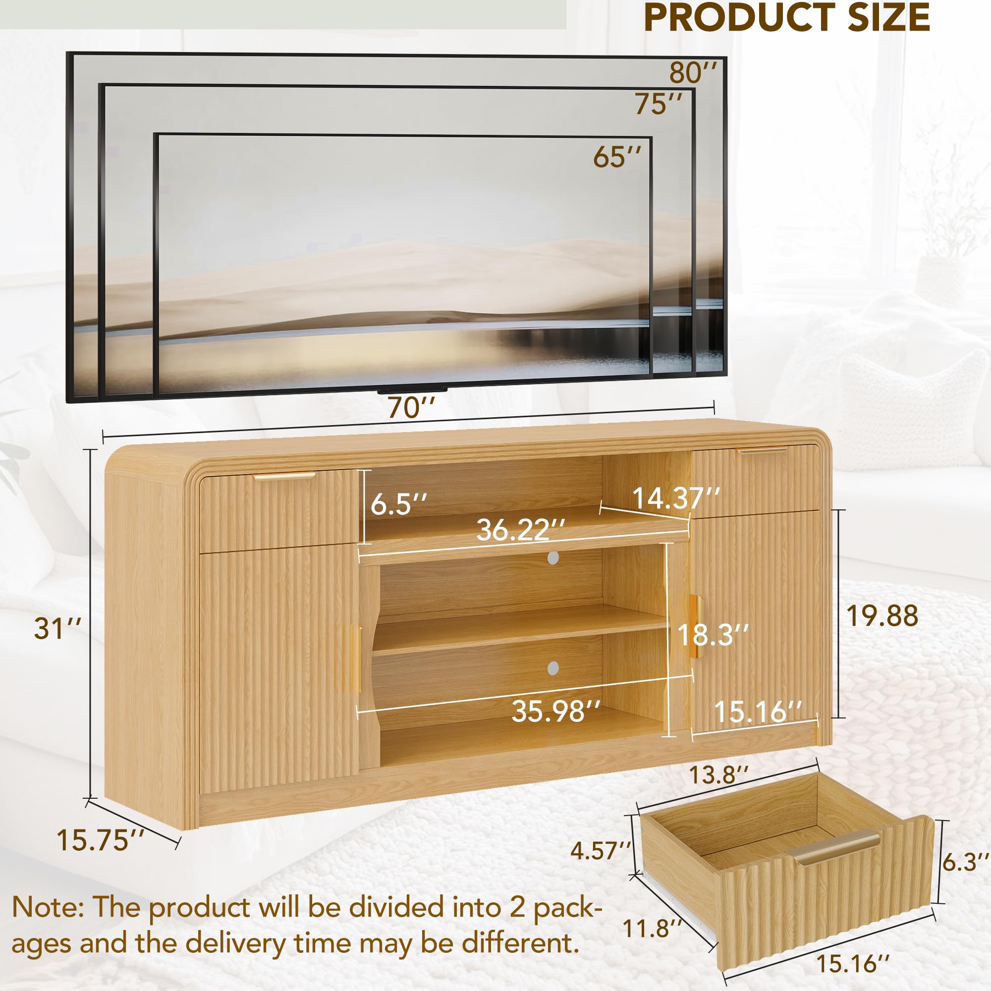 70" Fluted TV Stand with Storage