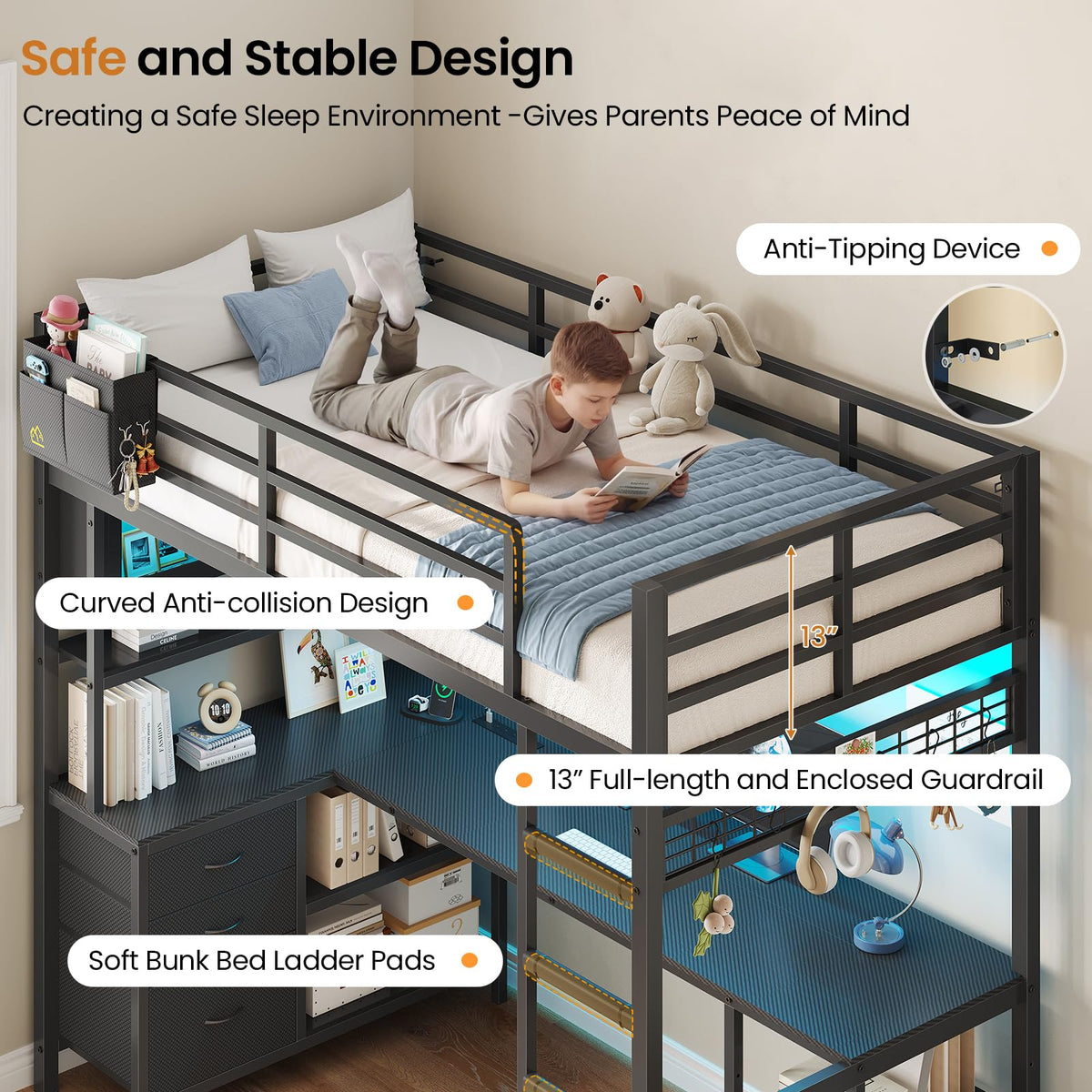Twin Loft Bed with Gaming Desk