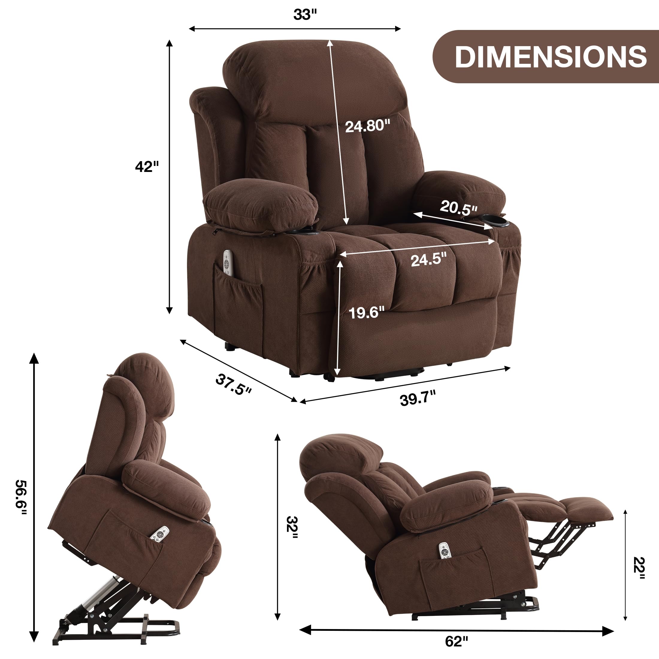 Power Lift Recliner Chair with Massage & Heat