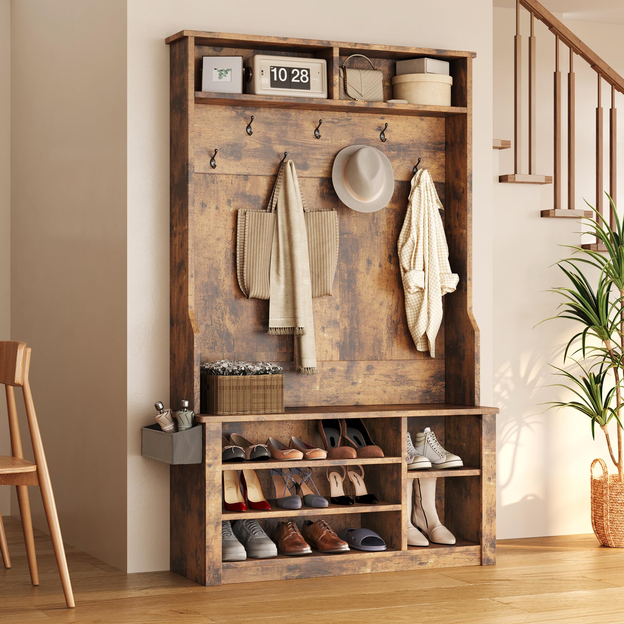 Entryway Hall Tree with Bench & Storage