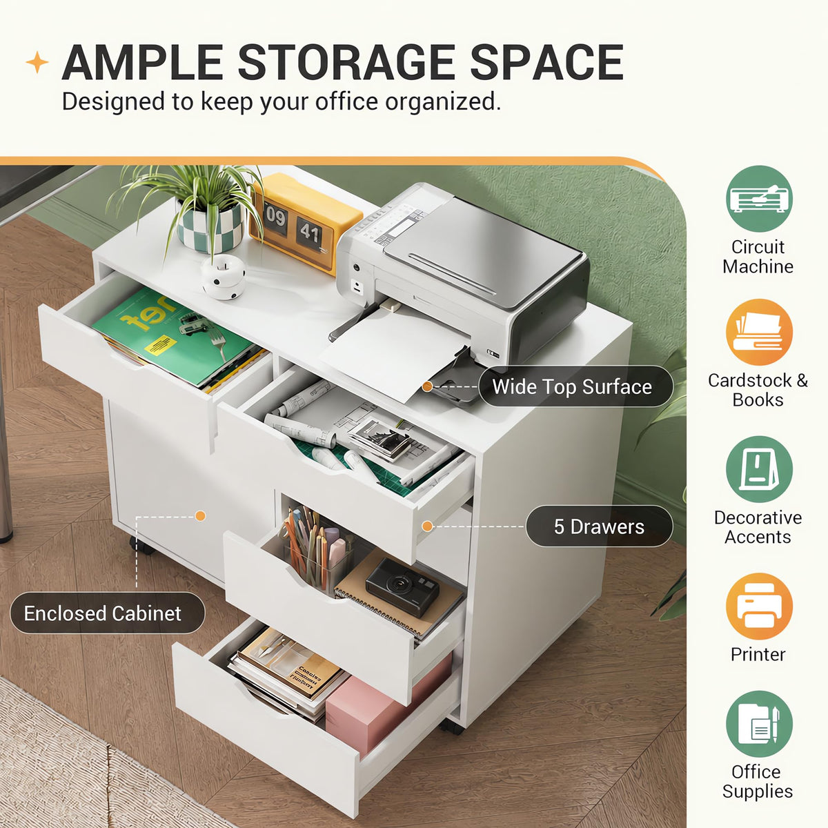 5-Drawer Rolling Storage Cabinet