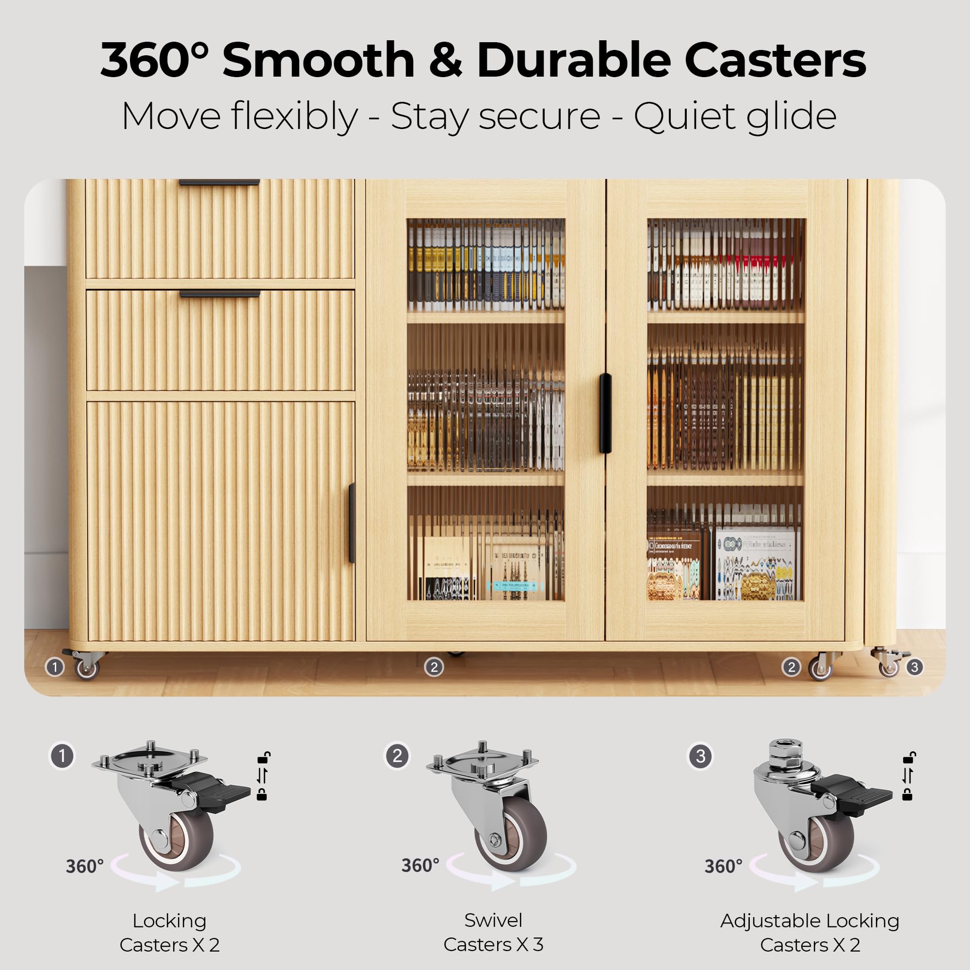 Expandable Kitchen Island with Dining Table & Storage
