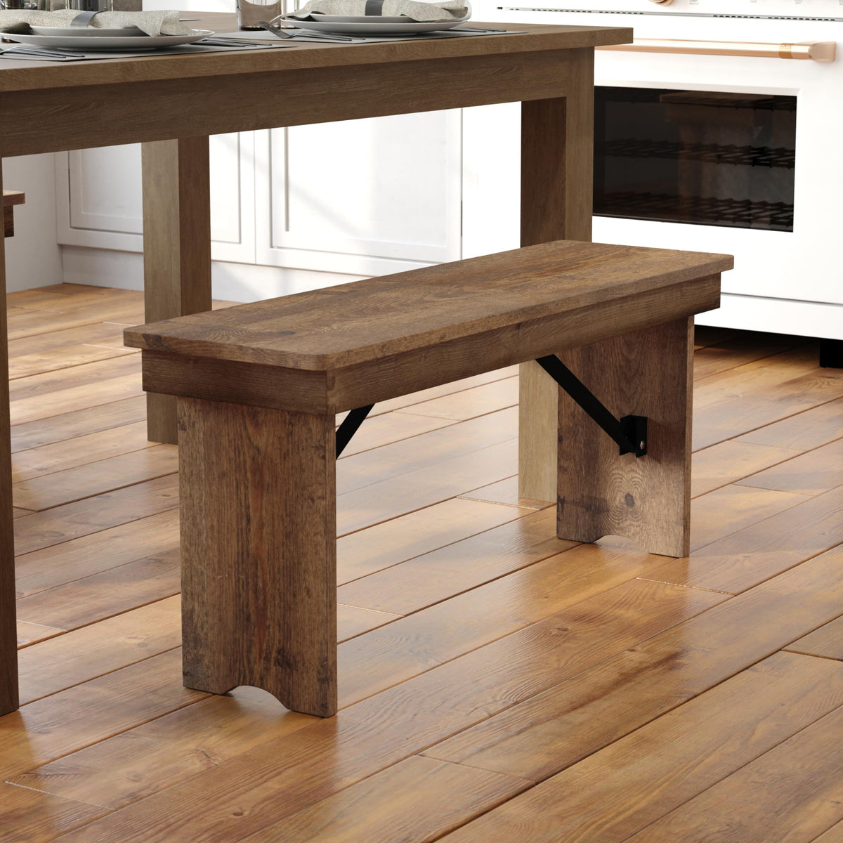 Rustic Pine Folding Dining Bench