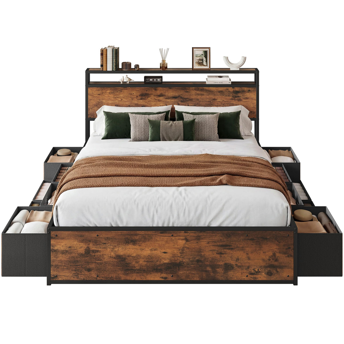 LIKIMIO Queen Size Bed Frame with 12 Storage Drawers and Headboard