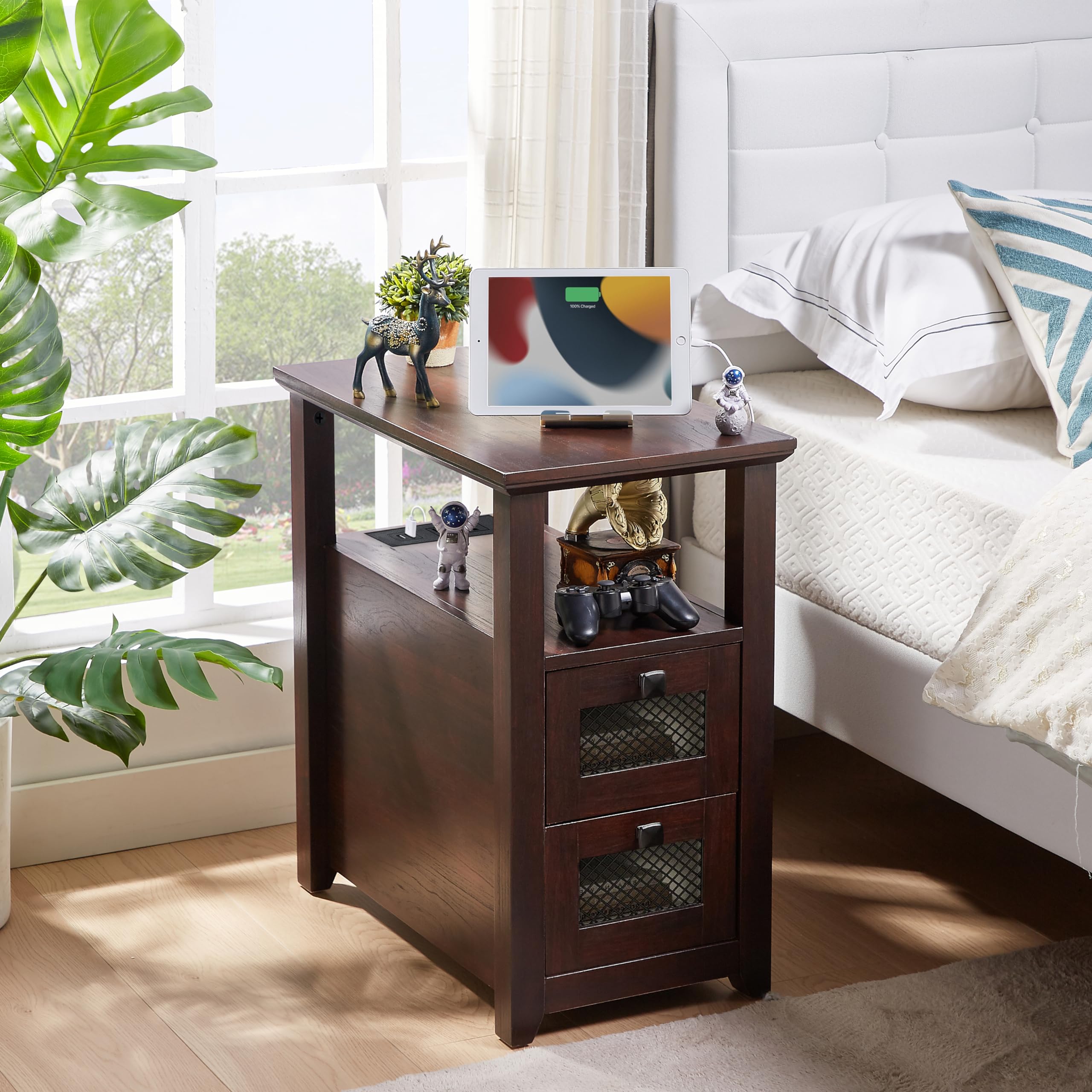 XXL End Table with Charging Station & 2 Drawers
